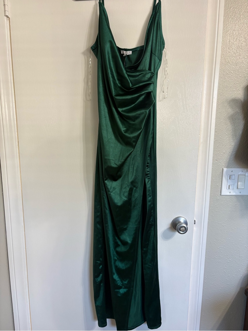 Emerald Green Satin Cowl Neck Slip Dress